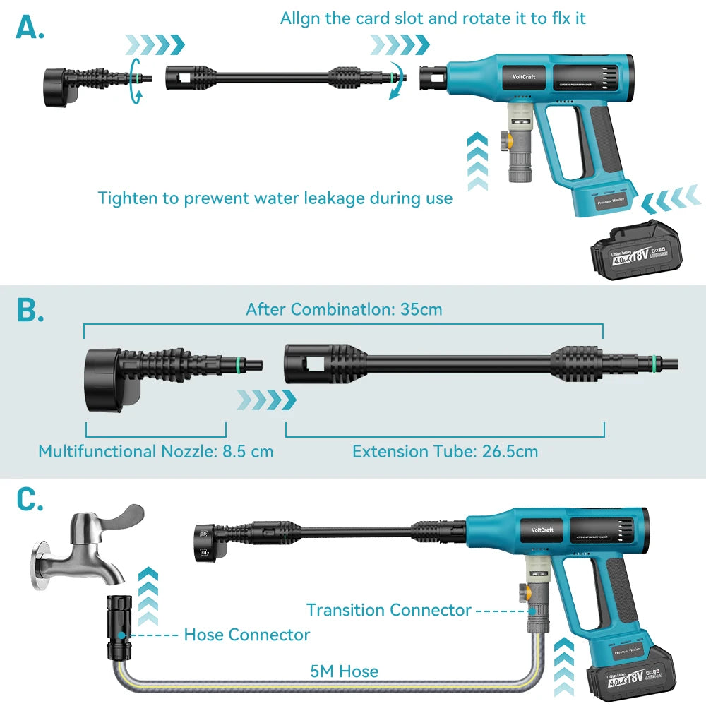 250 Bar Brushless Cordless Pressure Washer – 4 Gears, 6-in-1, Makita 18V Compatible