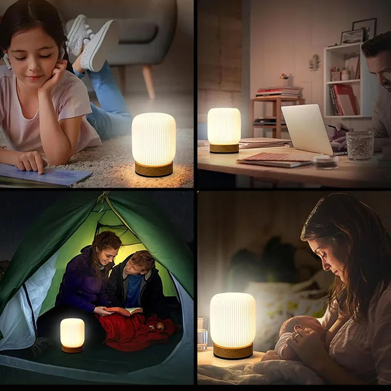 Wood-Grain Touch Lamp – Rechargeable Bedside Light