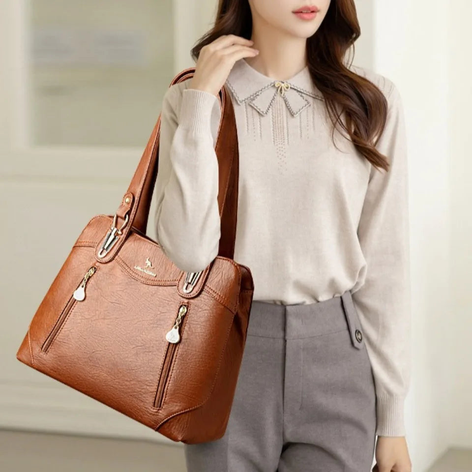 VANDERWAH Bark Pattern Microfiber Leather A4 Tote Bag – Luxury Designer Shoulder Handbag for Women