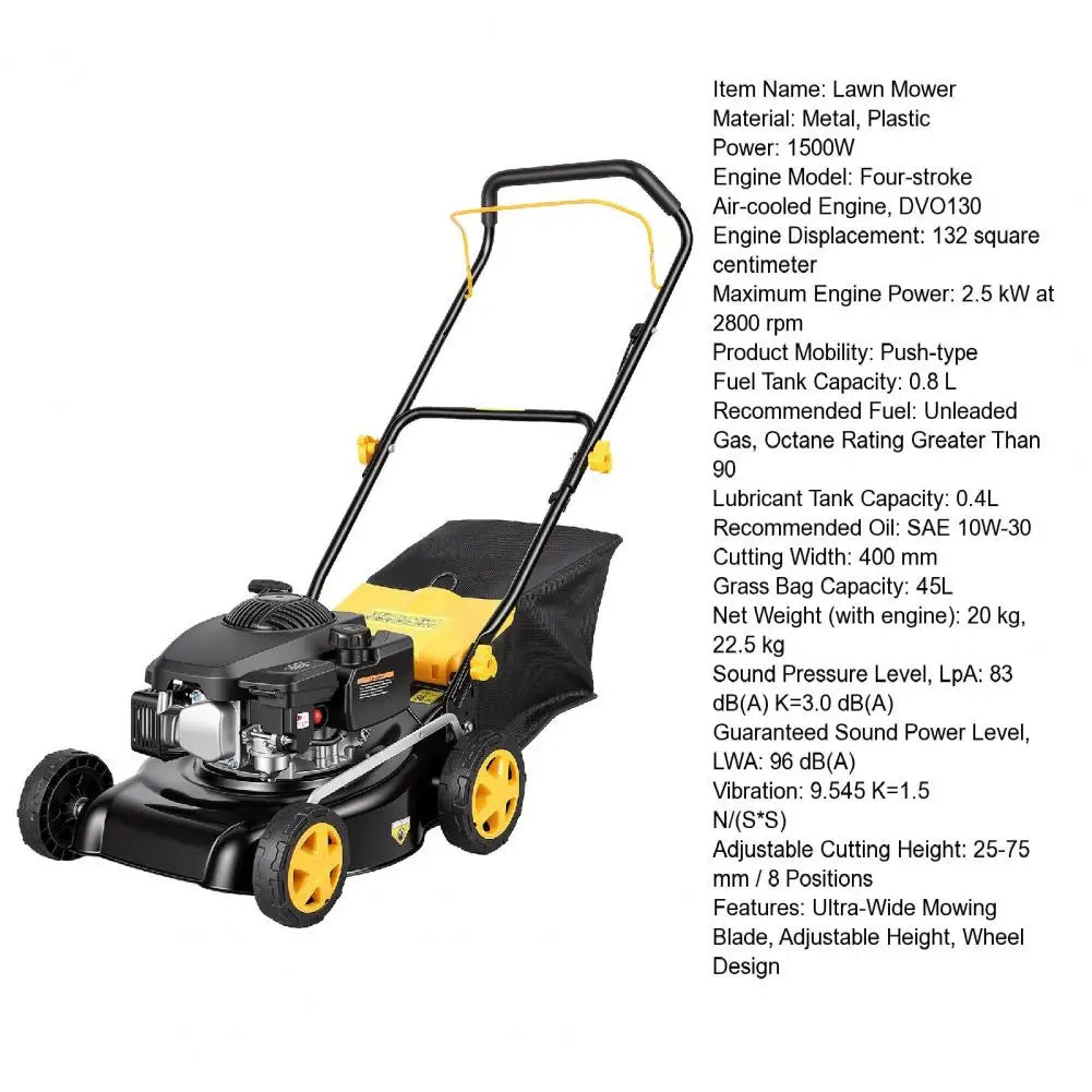 16-Inch Gas Lawn Mower | 4-Stroke Air-Cooled Engine, 3-in-1 Self-Propelled, 45L Grass Tank, 8-Position Height Adjustment