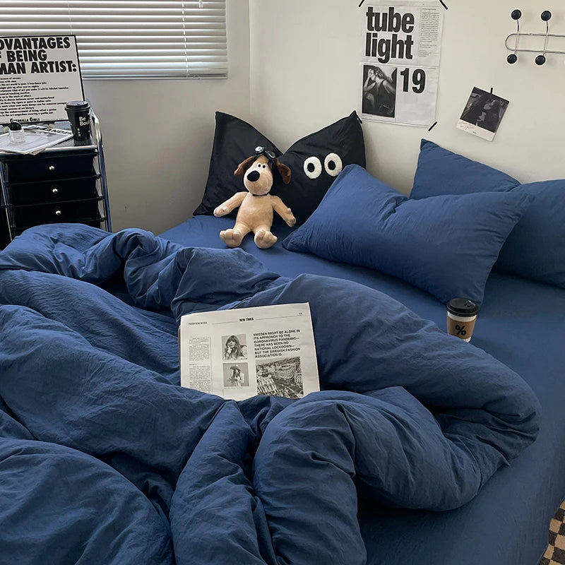 Blue Washed Cotton Duvet Cover – 150x200cm, Girls & Boys Bedroom, Quilt Cover (Pillowcase Sold Separately)