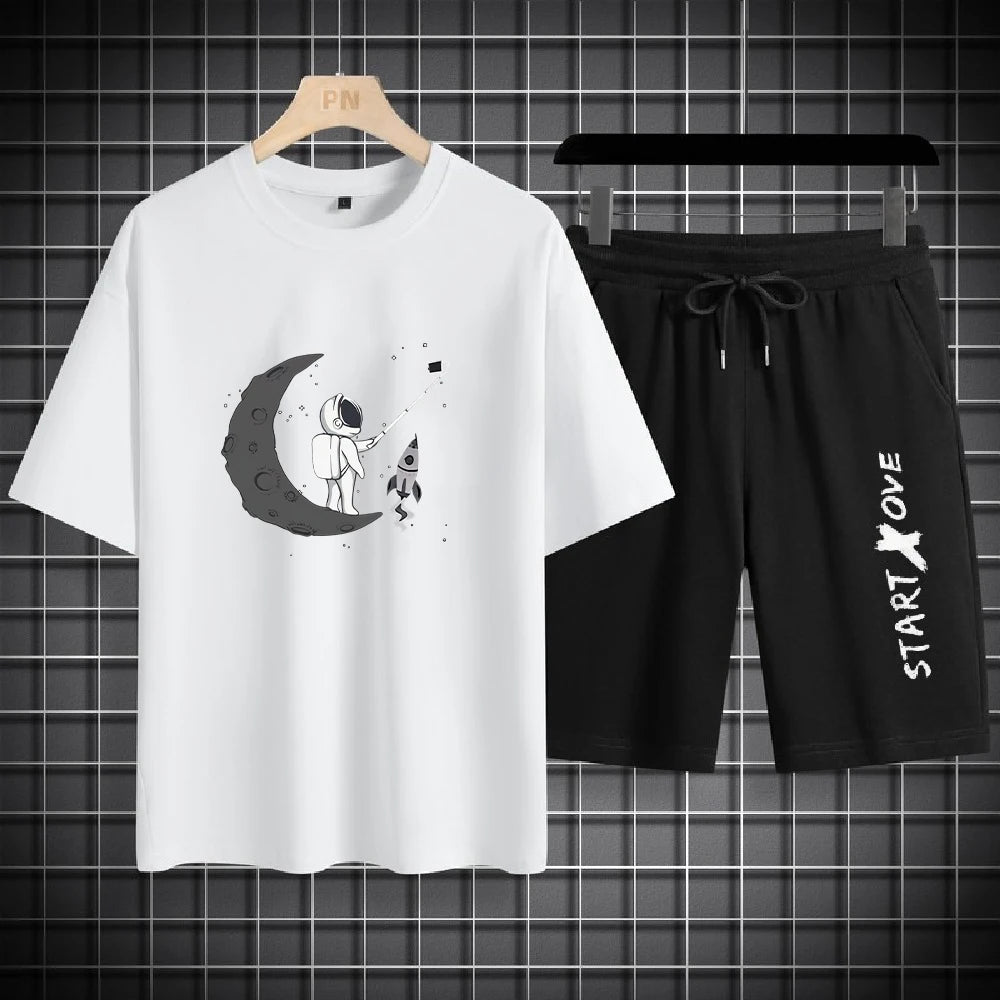 Men's Gradient Print T-Shirt & Shorts Casual Summer Sporty 2-Piece Set