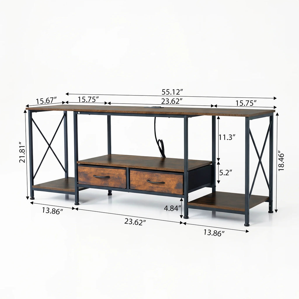 Wooden TV Stand for 70"/75" TVs — Media Console with Charging Station, Drawers & Shelves