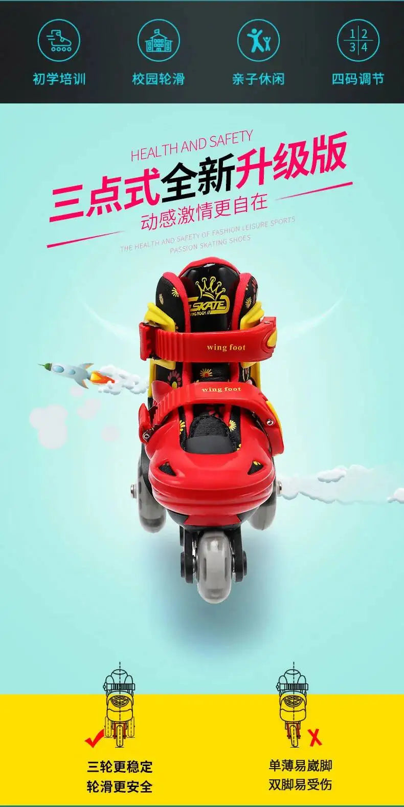 Children's 3-Wheel Inline Adjustable Roller Skates – High Elastic PU, Size 27-34, for Ages 2-8 Beginner Kids