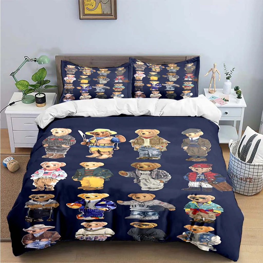 Fashion Bear Bedding Set | Cute Animal Print, Single to King Size, Adults & Teens Luxury Gift