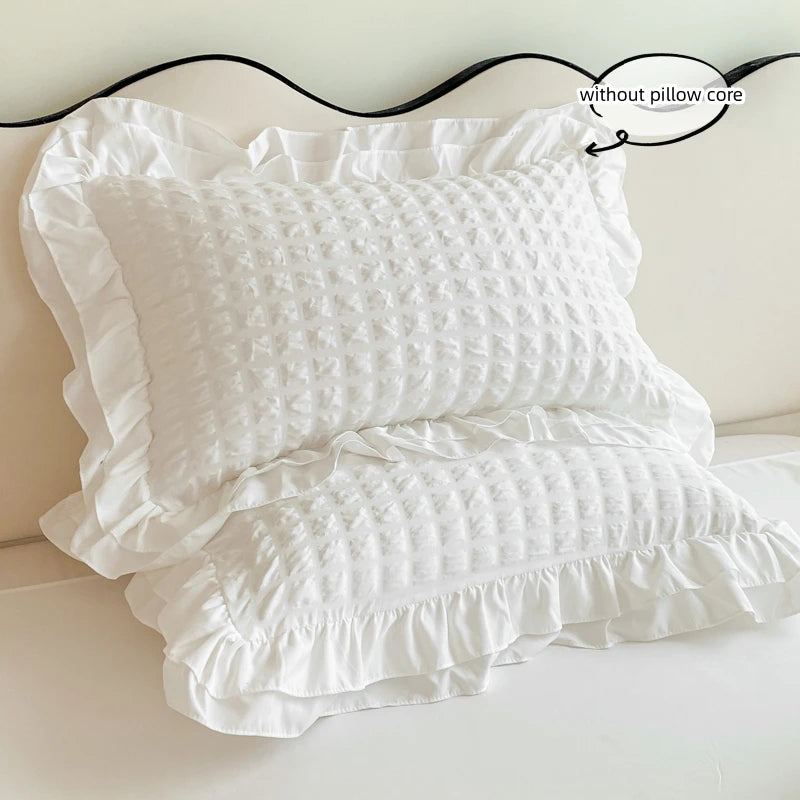 Korean Seersucker Lace Duvet Cover Set – 3-Piece Bedding, 3 Colors & 10 Sizes