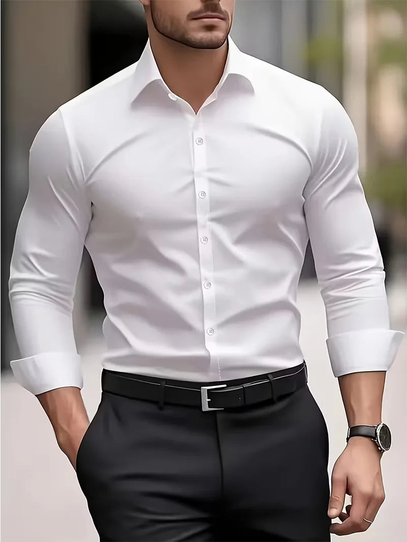 Men's Long Sleeve Business Casual Shirt — Lightweight Breathable Work Top