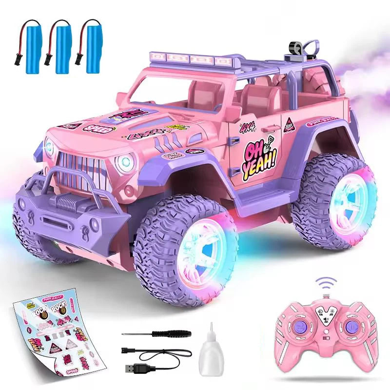 Spray Remote Control Car – Pink RC Off-Road Truck with Mist, Lights & Sound