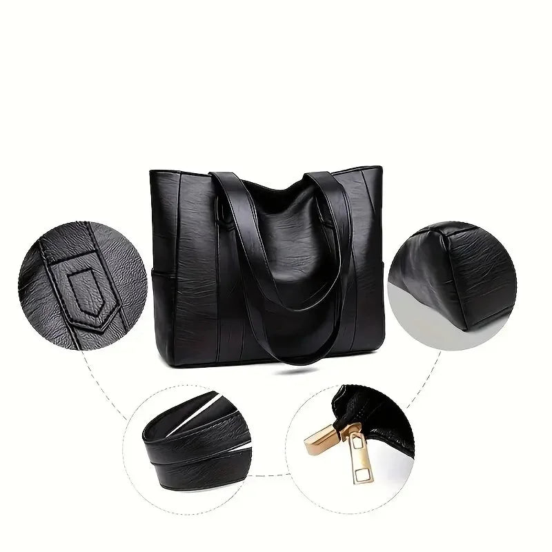 Vintage Large Capacity Shoulder Bag – Plain Commuter Handbag for Women