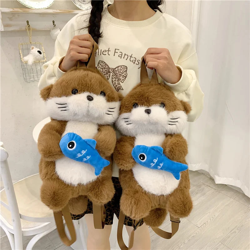 Otter Plush Backpack – Cute Stuffed Animal Bag for Kids & Girls