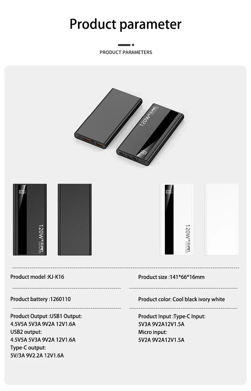500000mAh Power Bank – 120W Fast Charging Large Capacity PD 20W Portable Charger for All Phones