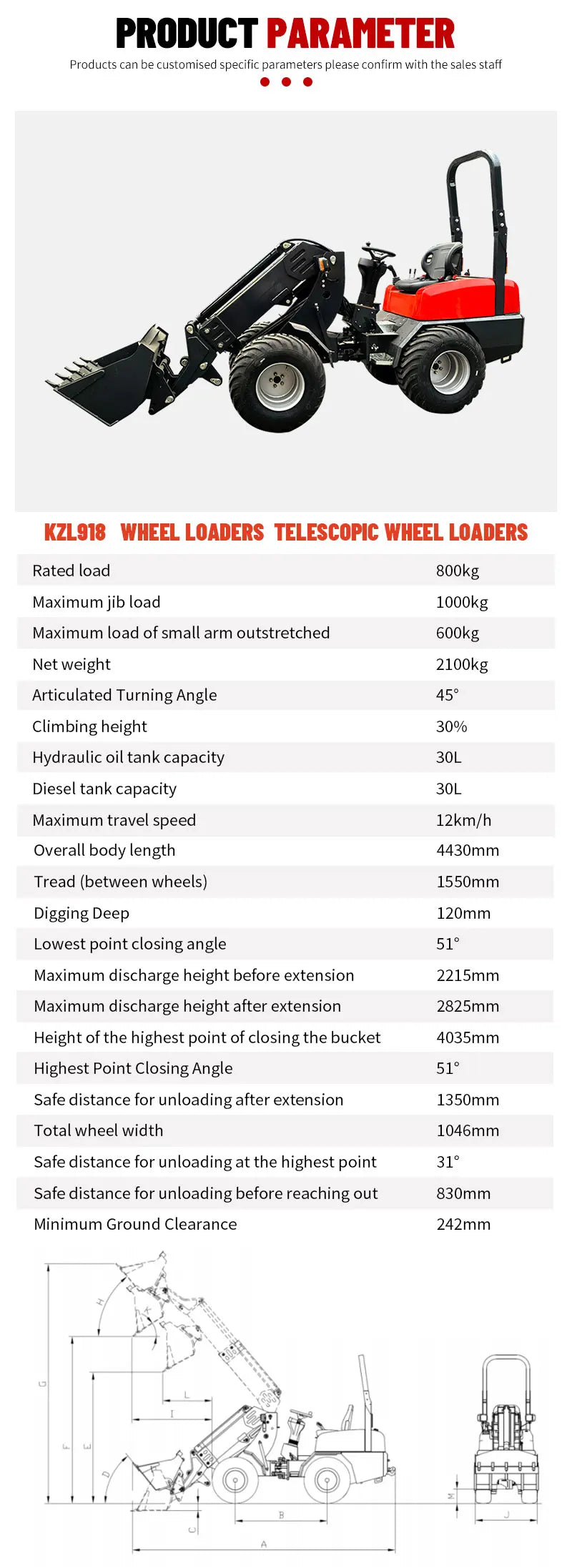 Nicosail KZL918 Telescopic Loader – CE Approved 800kg Heavy Duty for Construction, Farm & Landscaping