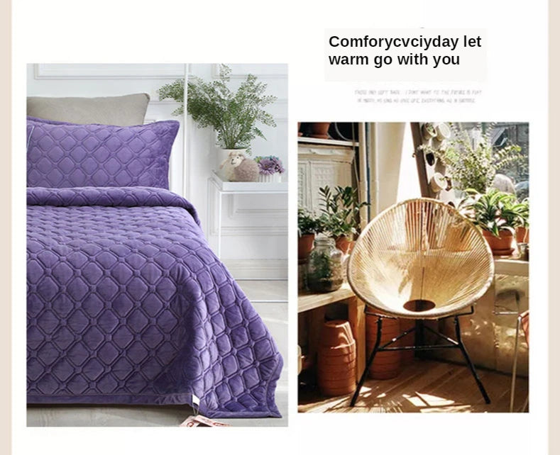 Velvet Quilted Bed Cover Blanket – Solid Color Anti-Slip Bedspread, King & Queen, 270x230cm