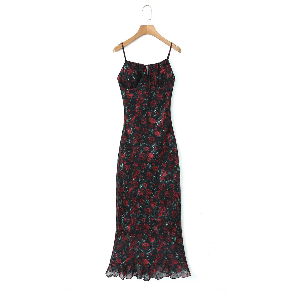 Vintage Floral Front Tie Bodycon Midi Dress — Sexy Elegant Black Summer Dress