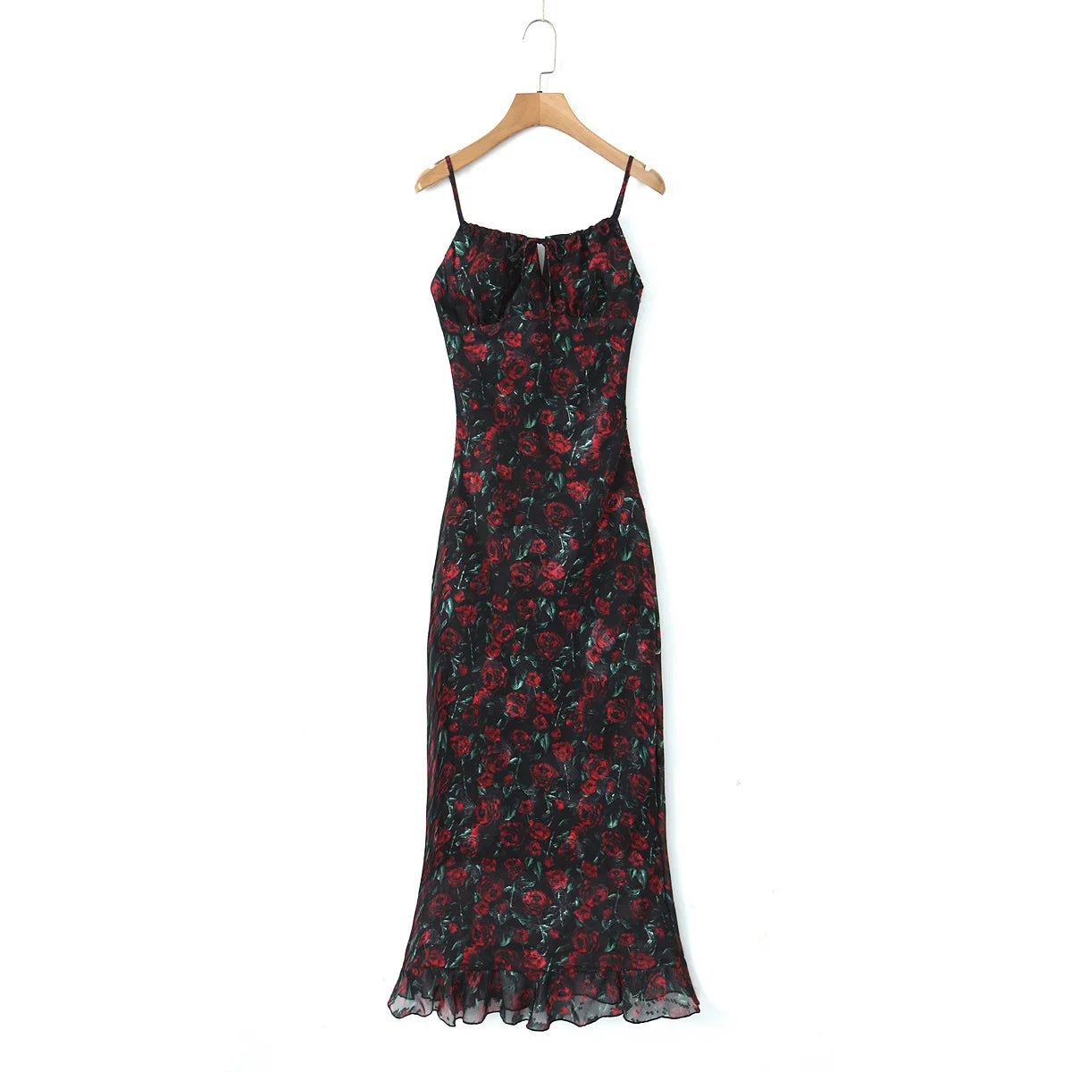 Vintage Floral Front Tie Bodycon Midi Dress — Sexy Elegant Black Summer Dress