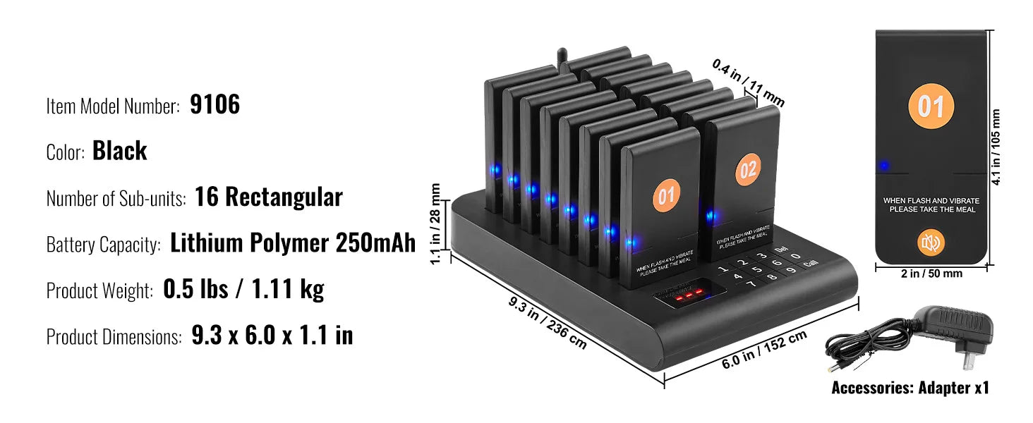 Wireless Restaurant Pager System — Guest Calling Beepers with Vibration & Flashing