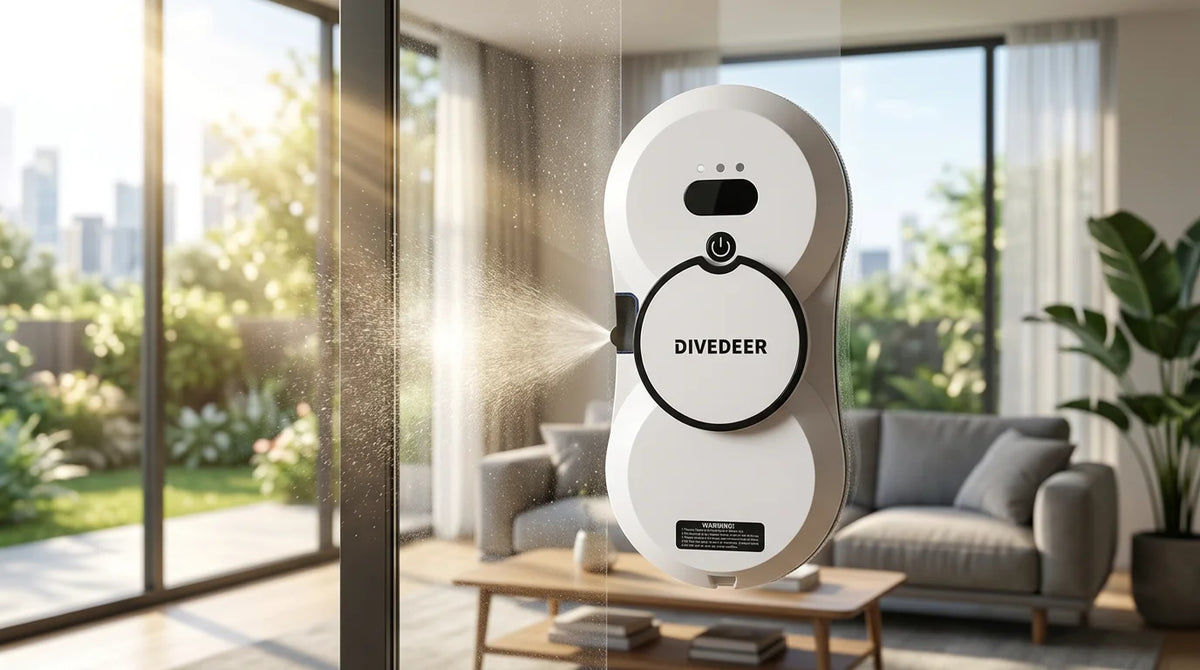 DIVEDEER Window Cleaning Robot – 5600PA Suction, Electric Spray & Fall Prevention Remote Cleaner