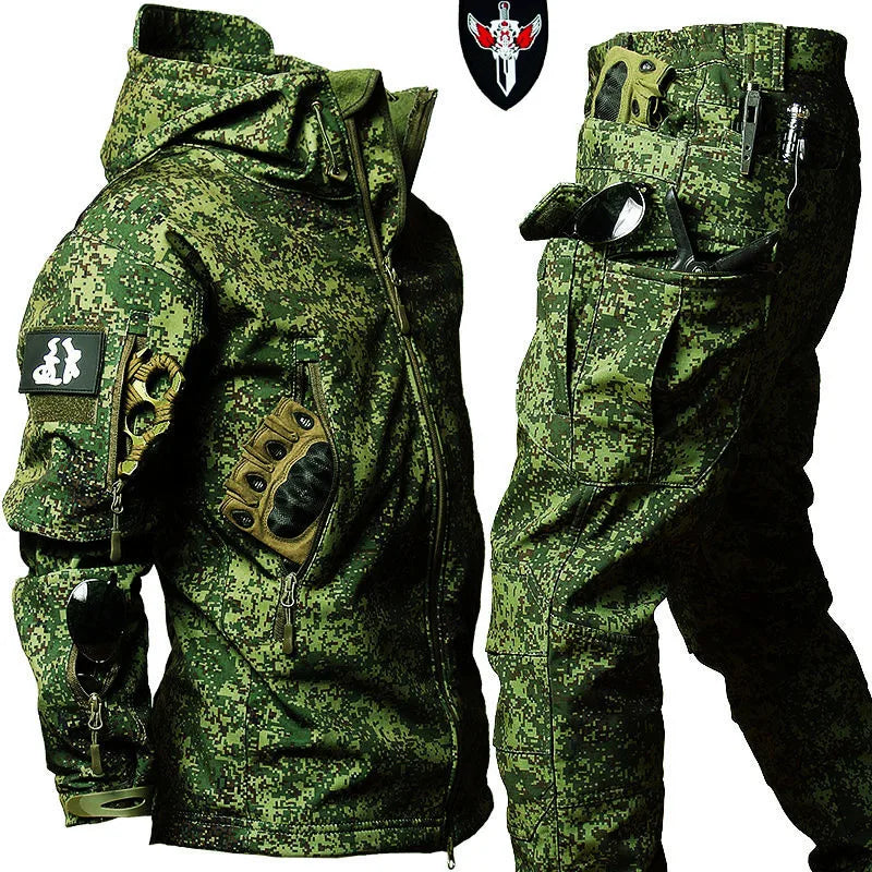 Men's Waterproof Soft Shell Tactical Jacket & Fleece Cargo Pants Set – Outdoor Hiking 5XL 6XL