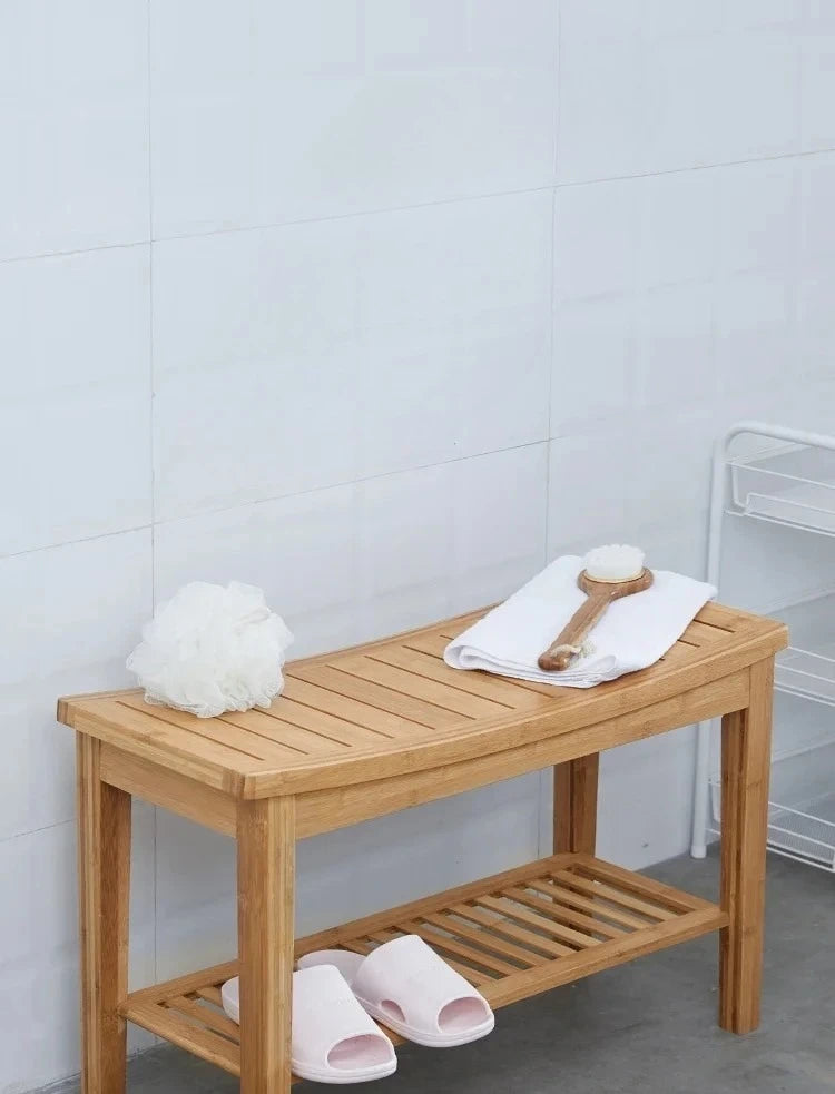 Bamboo Anti-Slip Shower Bench with Storage Shelf