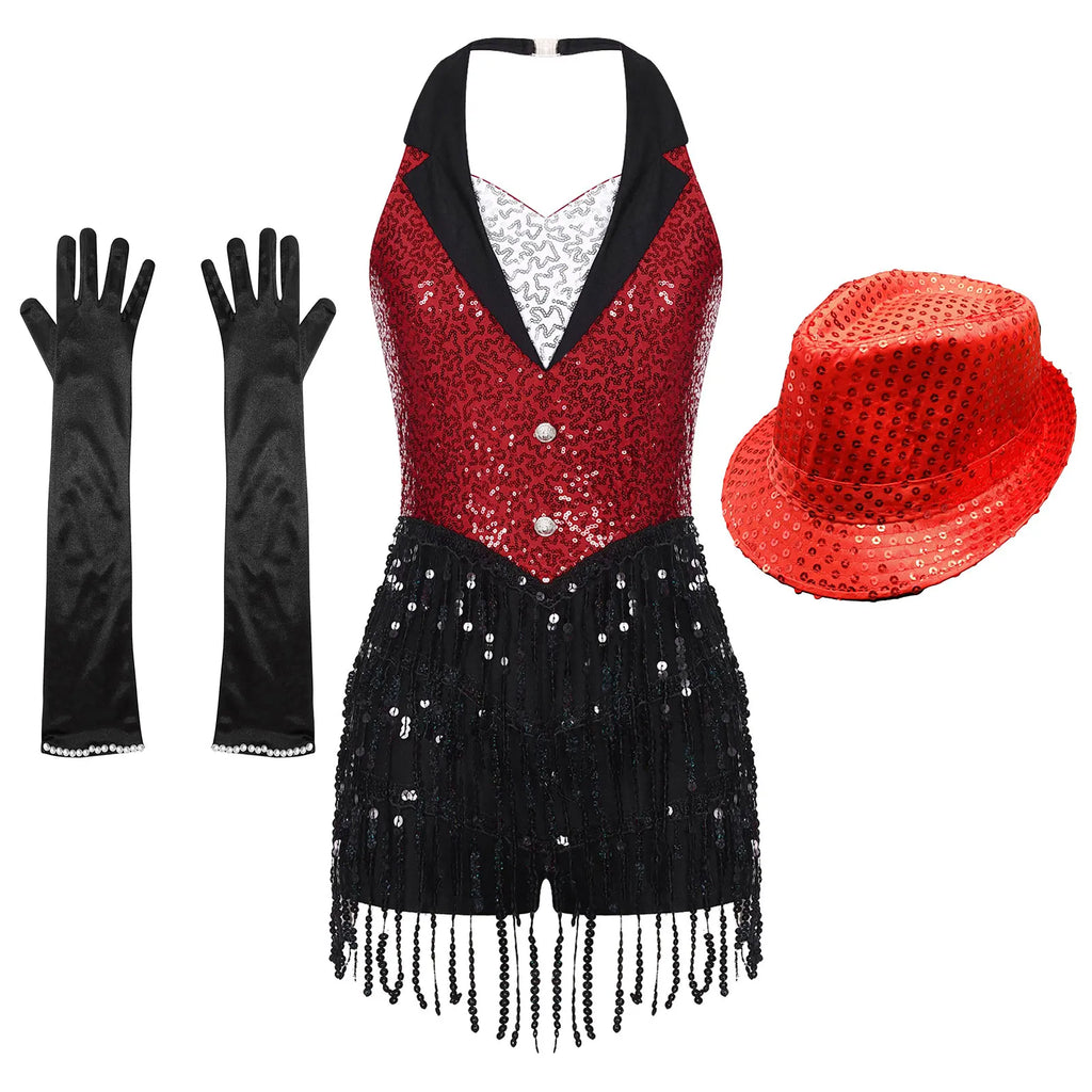 Women's Sequin Dance Dress – Shiny Sleeveless Latin Jazz Tango Salsa Leotard Bodysuit Outfit