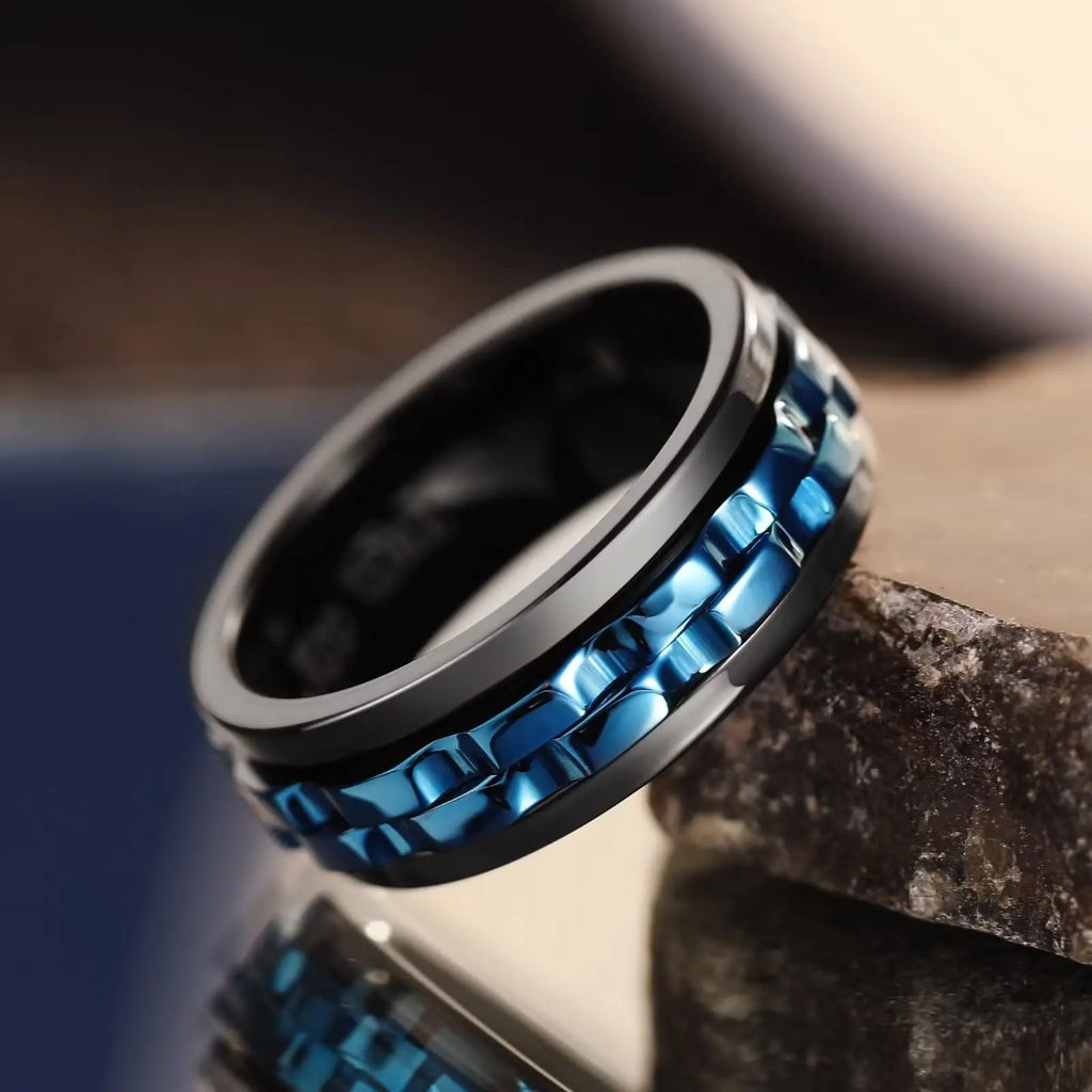 Punk Spinner Anxiety Fidget Ring — Stainless Steel Gear Chain Design for Men & Women