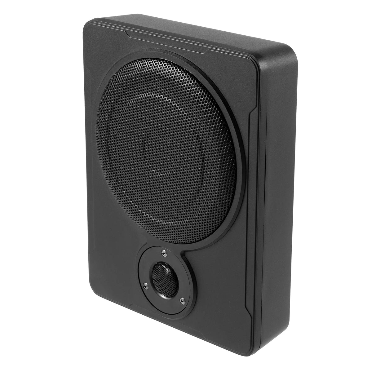 Black subwoofer on a white background