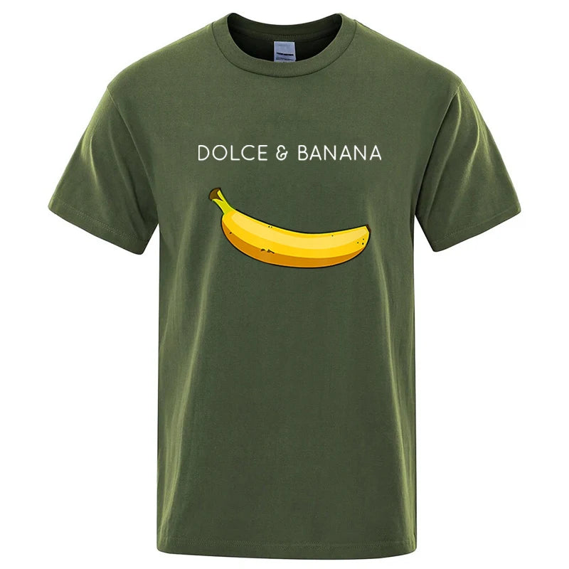 Men's Funny Banana Print T-Shirt — Loose Casual Cotton Blend Short Sleeve Tee
