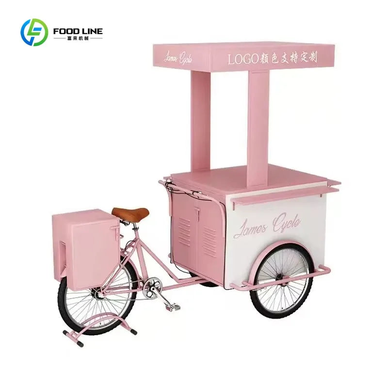 Custom Commercial Ice Cooler Cart Tricycle – Stainless Steel Freezer Bicycle for Snacks & Candy