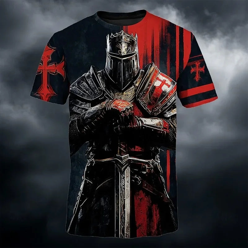 3D Print Templar Knight Warrior T-Shirt — Medieval Graphic Short Sleeve Tee
