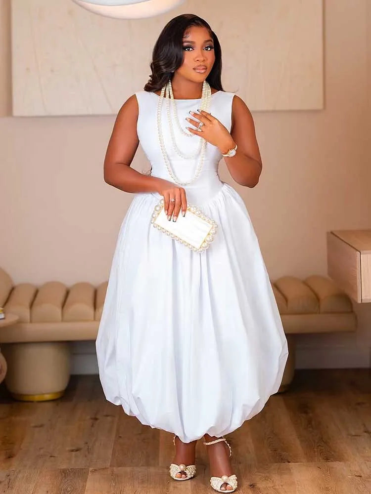 High Waist Corset Sleeveless Long Dress — Casual Fashion White Elegant Maxi Dress