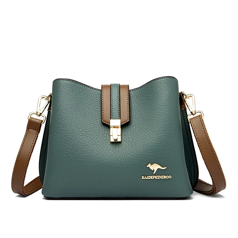 KMFFLY Patchwork Lock Square Shoulder Crossbody Bag – High Capacity PU Leather Handbag for Women