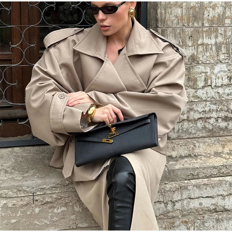 Women's Lace-Up Cropped Trench Coat – Wide Shoulder Windbreaker Jacket
