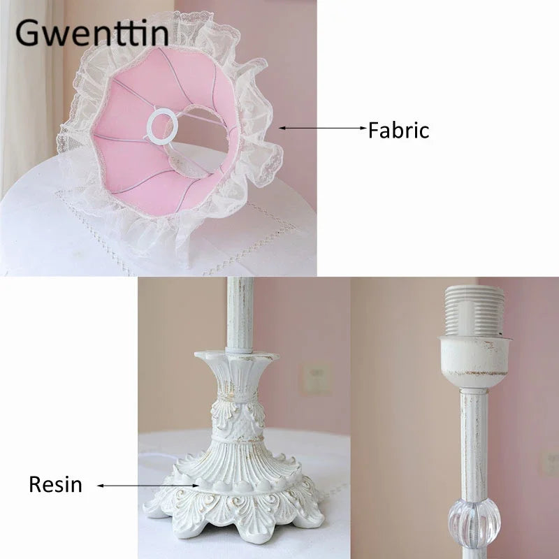 Lace Table Lamp – Pink or White Fabric Shade