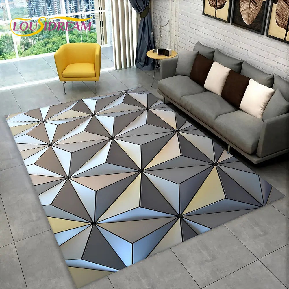 3D Abstract Modern Geometric Illusion Area Rug | 100% Polyester, Non-Slip, Machine Washable, 8 Sizes