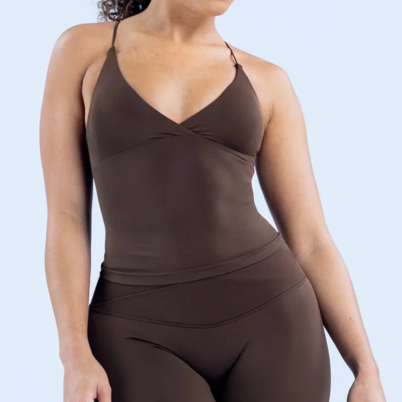 Women's Seamless Cross Sports Vest – Padded Backless Yoga Gym Workout Fitness Camisole