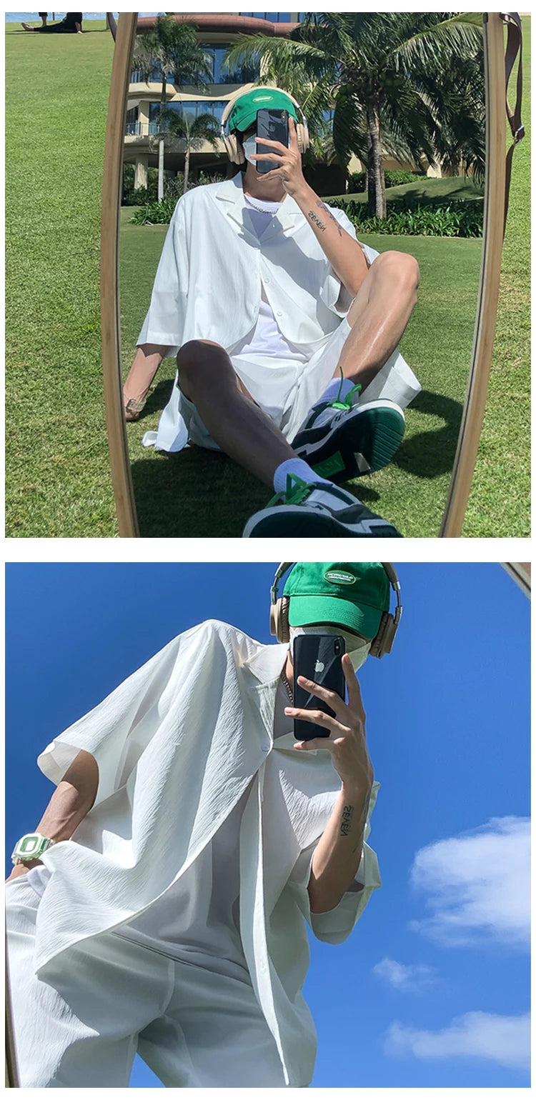 Men's Oversized Summer Jacket & Shorts Set – Korean Style 2-Piece Suit