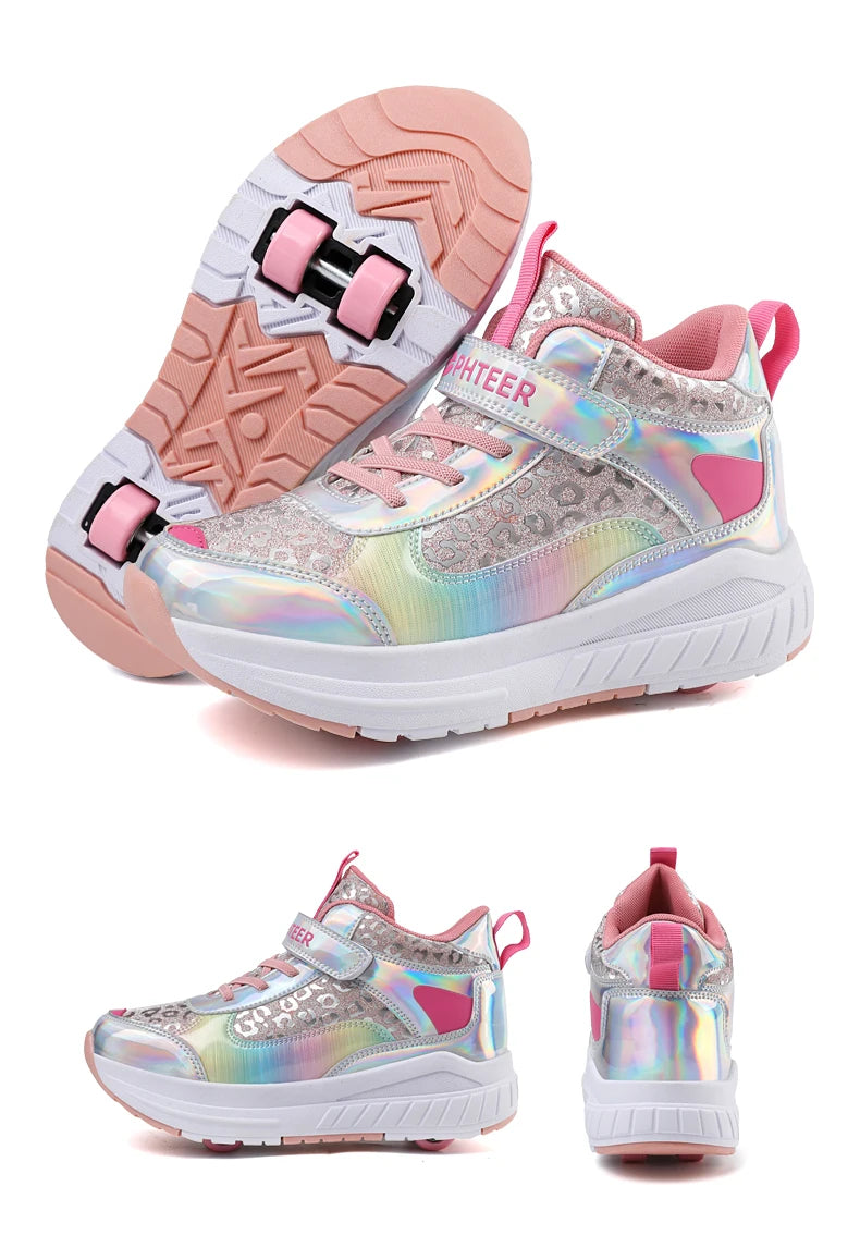 High-Top Children's Roller Skates for Girls – 4-Wheel Outdoor Wear-Resistant Sports Shoes
