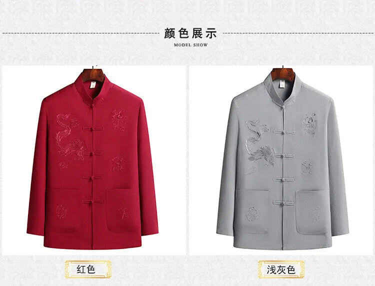 Men's Chinese Style Long Sleeve Shirt & Elastic Waist Pants Casual Set
