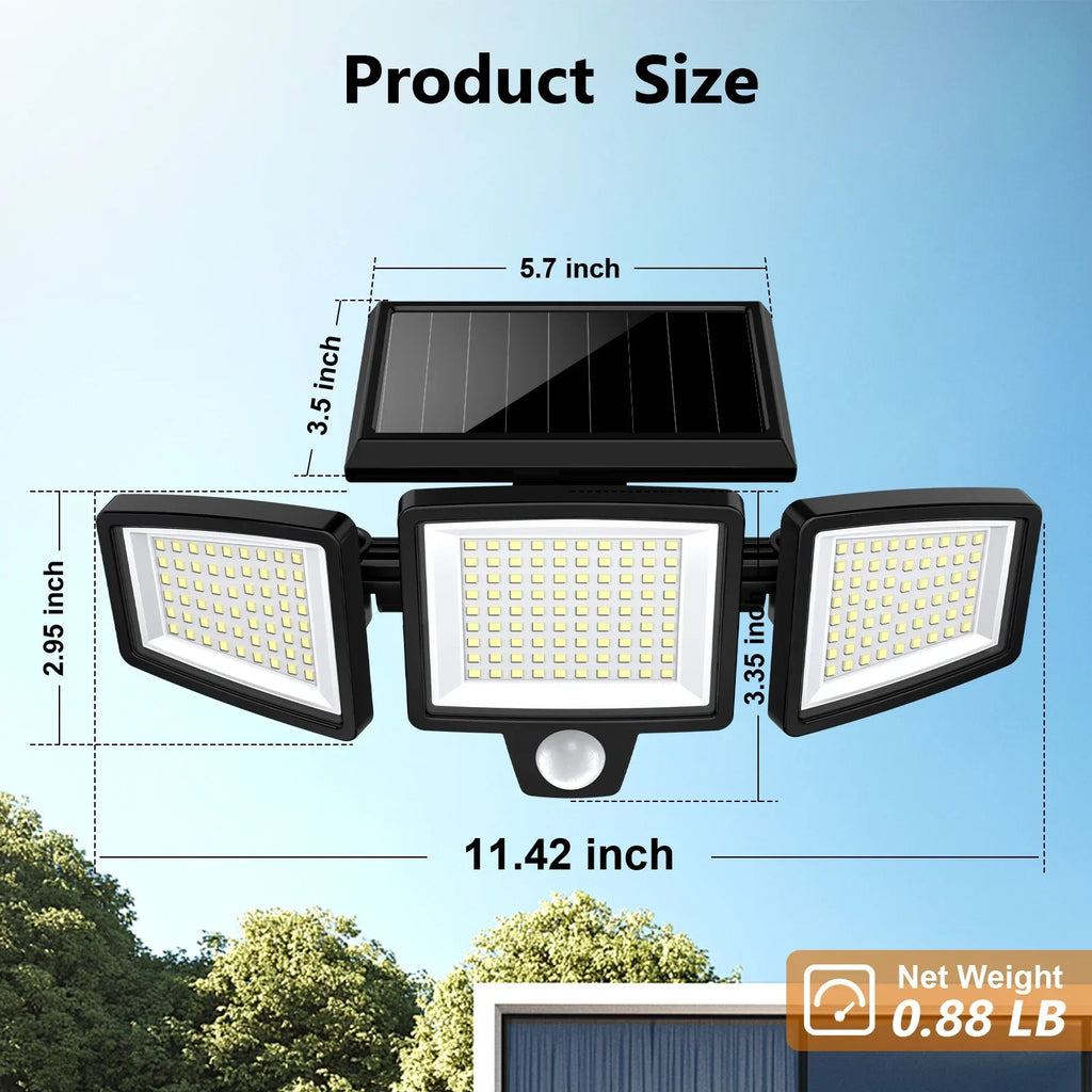 3-Head Solar Outdoor Security Light — Motion Sensor, Wireless Remote, Dimmable LED (1–5 Pack)