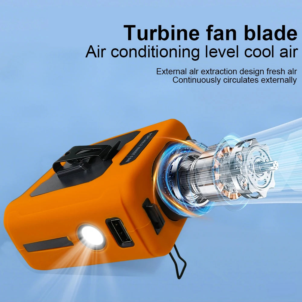20000mAh Hands-Free Waist Fan – 5-in-1 with Power Bank, Flashlight & 5 Speeds for Outdoor Use