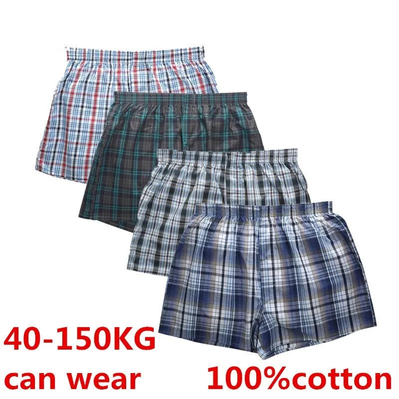 Men's Woven Cotton Plaid Boxer Shorts, 4-Pack