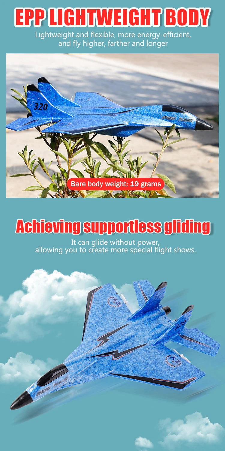 Parkten P320 2.4G RC Fixed Wing Glider Airplane – Hand Throw Foam Fighter Plane for Boys