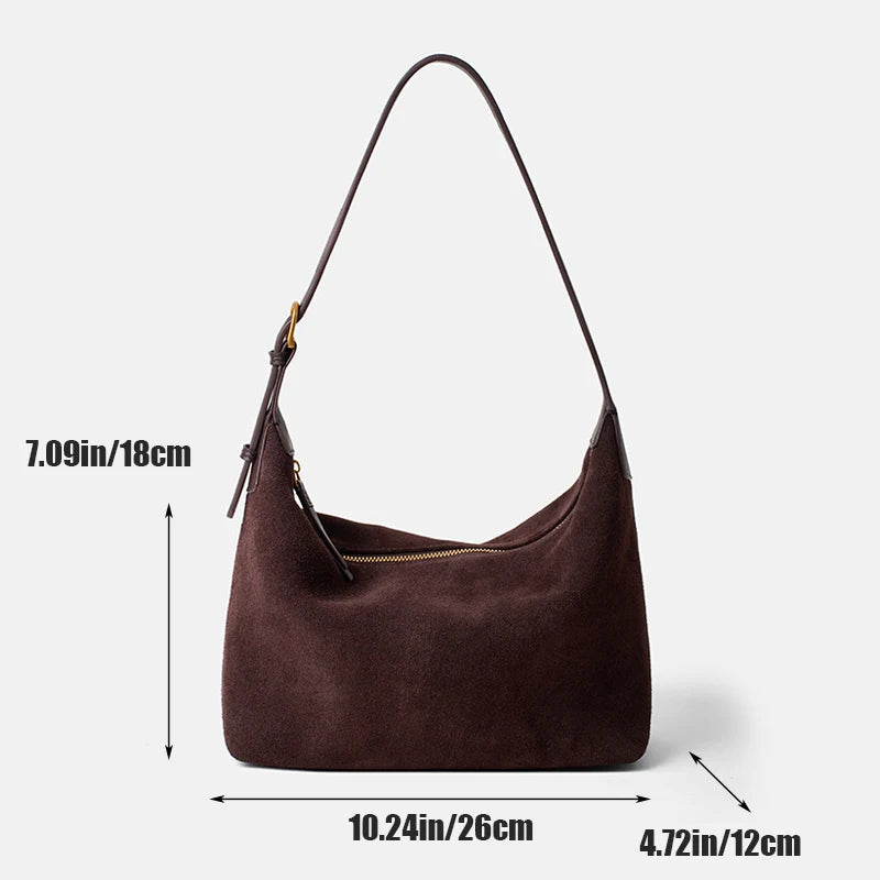 Vintage Faux Suede Hobo Bag – Soft Chamois Leather Shoulder Crossbody Bag for Women