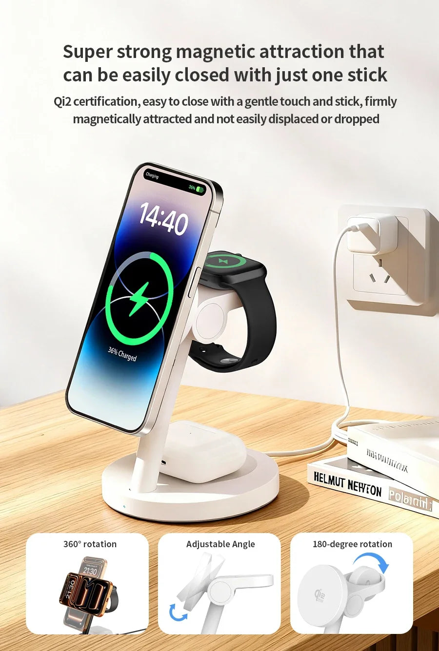 25W Qi2.2 Magnetic 3-in-1 Wireless Charging Station for iPhone & Apple Watch