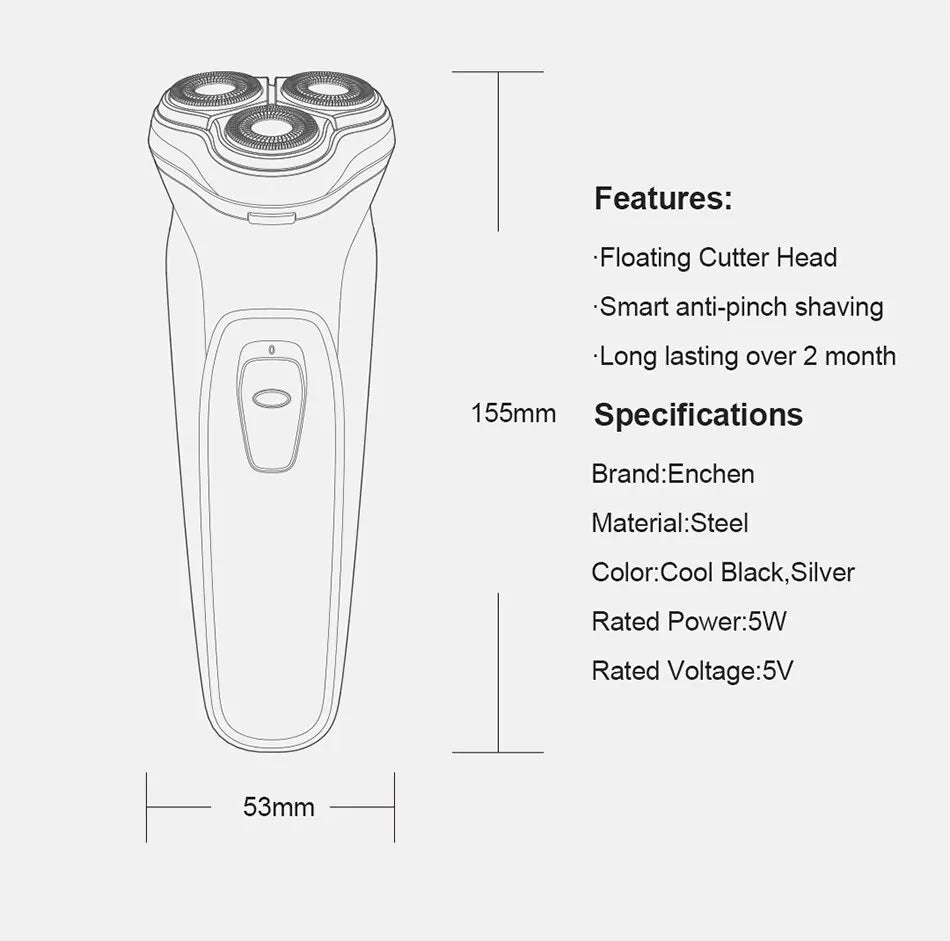 ENCHEN Blackstone 3D Rotary Electric Shaver – Type-C Fast Charge, 85-Min Runtime, Auto-Grinding Blade