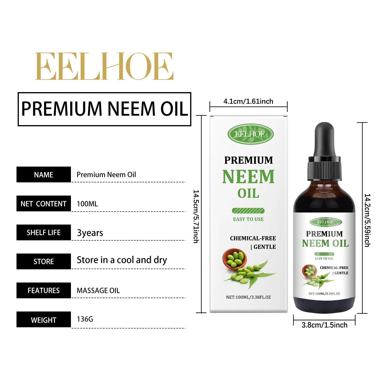 Eelhoe Neem Oil Essential Oil — Scalp Nourishing Skincare Armor Massage Oil