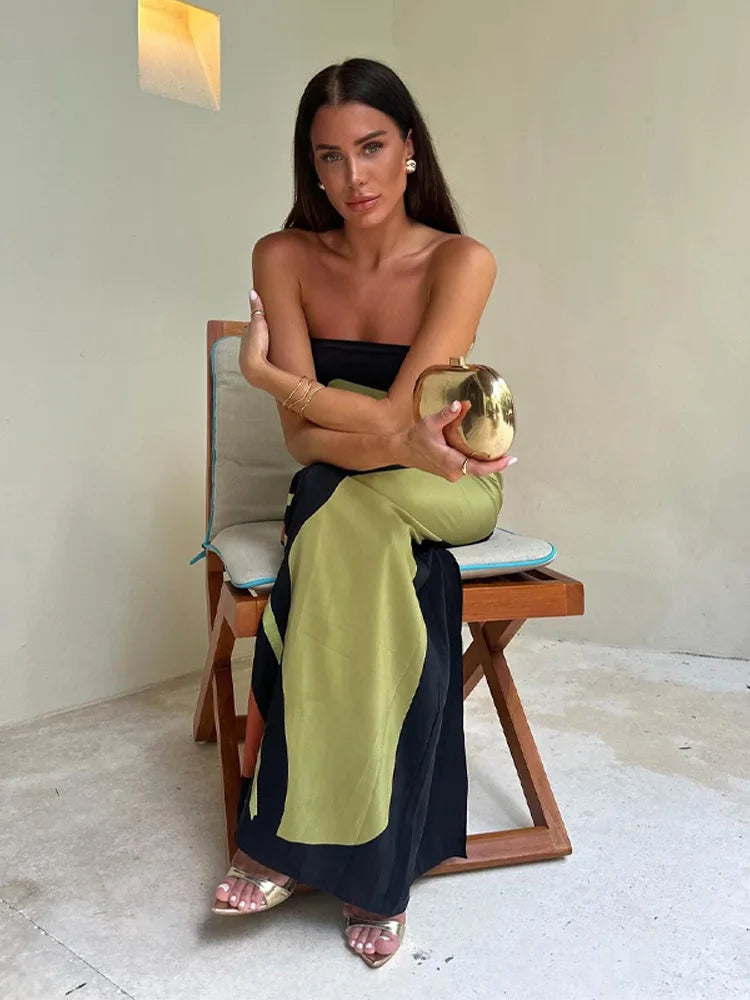 Sexy Strapless Backless Printed Long Dress – Off-Shoulder Sleeveless Summer Party & Evening Robe