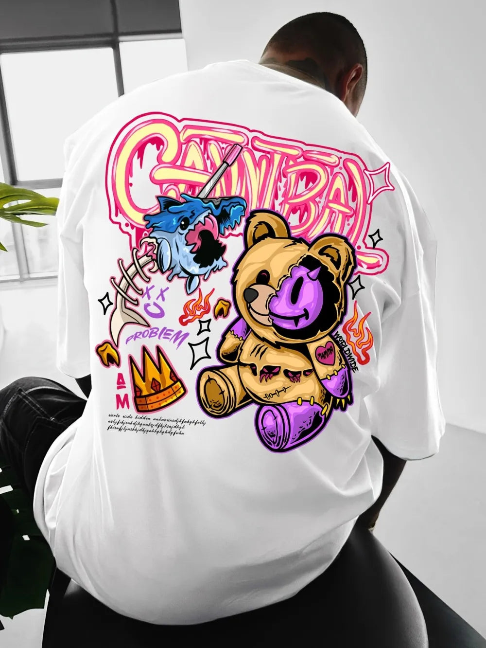 Men's Cartoon Devil Bear Print T-Shirt — Soft Breathable Street Style Summer Tee
