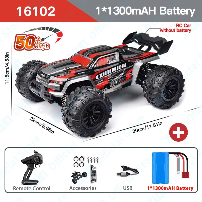 50KM/H 1:16 Scale 4WD RC Car with LED Lights – High Speed Off-Road Buggy Truck