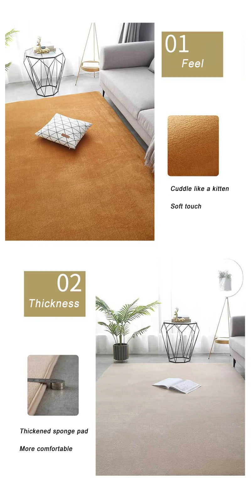 VIKAMA Solid Color Coral Velvet Rug – Soft Non-Slip Kids Play Mat & Bedroom Carpet